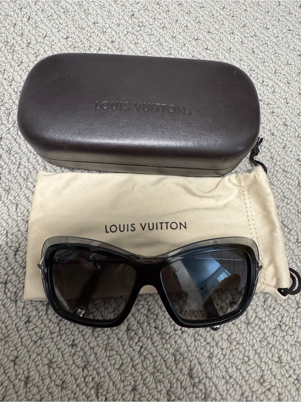 Louis Vuitton Black Oversized Women's Sunglasses with Branded Case